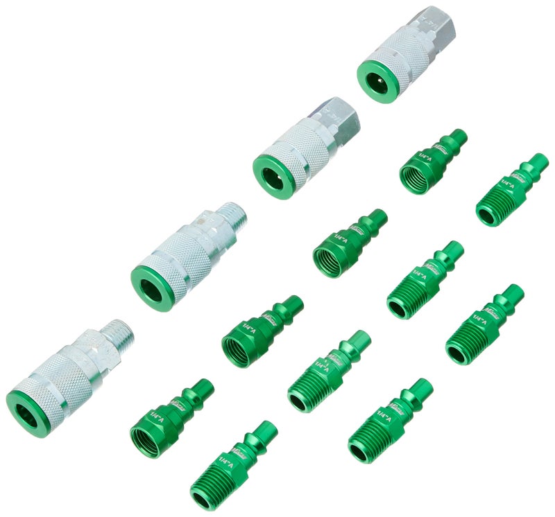 Milton ColorFit Coupler & Plug Kit (14 Piece), A-Style 1/4 NPT Green, S-314AKIT - Image 1