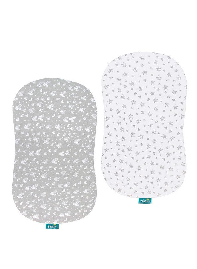 Biloban Bassinet Sheets Compatible with Halo Bassinest Swivel, Flex, Glide, Premiere & Luxe Series Sleeper, 2 Pack, 100% Jersey Knit Cotton Sheets, Breathable and Heavenly Soft, Grey and White Print for Baby - Image 1