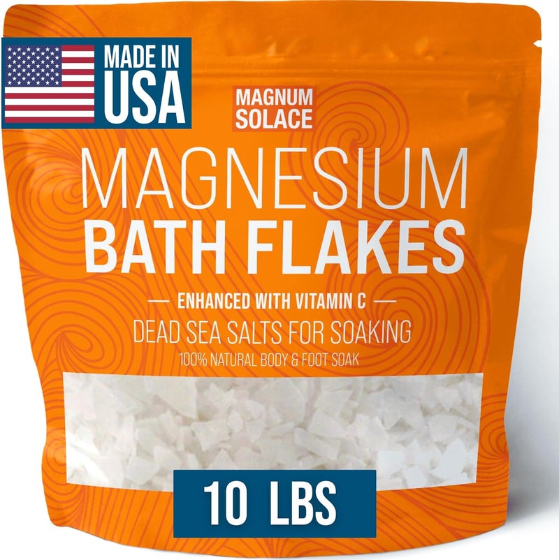 Magnum Solace Magnesium Flakes for Bath  Magnesium Chloride Flakes  Dead Sea Salts for Soaking  Enhanced with Vitamin C Crystals 10 LBS