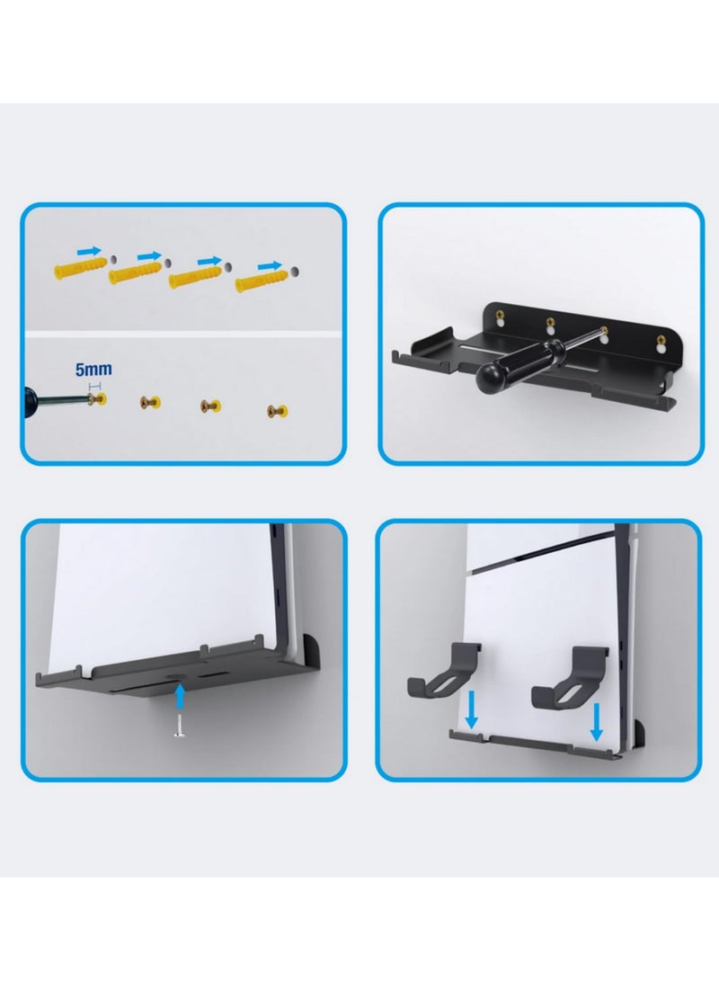 For PS5 Slim Wall Mount Bracket with 2 Controller Holders Vertical Display Stand Game Console Base Stand Organizer for Playstation 5 Slim  - Image 4