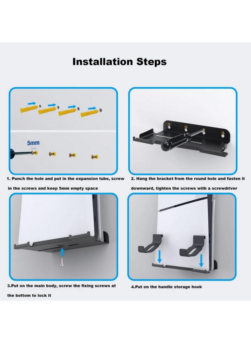 For PS5 Slim Wall Mount Bracket with 2 Controller Holders Vertical Display Stand Game Console Base Stand Organizer for Playstation 5 Slim  - Image 5