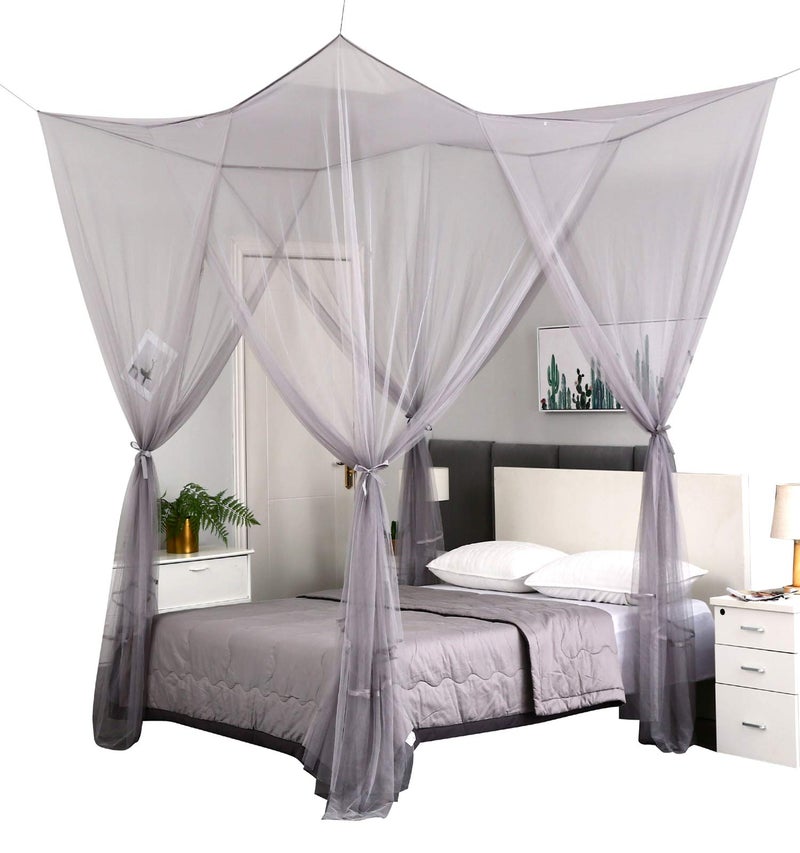 Mengersi 4 Corner Post Elegant Canopy Bed Curtains for Full Queen King BedMosquito Net Suitable for Indoor Outdoor NetGray L87xW79xH98 inch