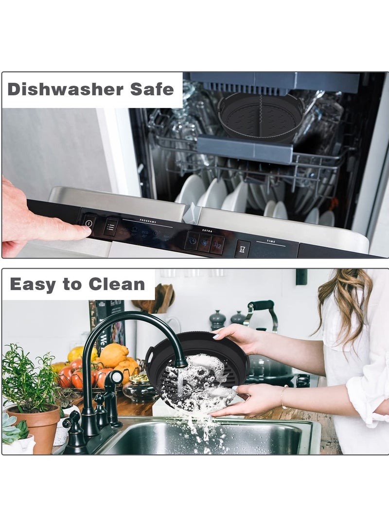 بطانة سيليكون للقلي الهوائي، 8.5 بوصة قابلة للطي دائرية غير لاصقة قابلة للاستخدام مرة أخرى مع فاصل لمقالي الهواء سعة 5qt إلى 8qt (أسود) - Image 5