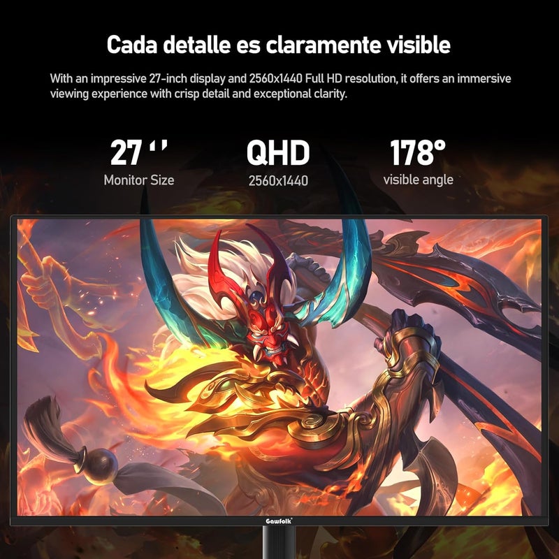 Gawfolk شاشة ألعاب Gawfolk مقاس 27 بوصة بتقنية QD OLED، دقة 2K، تردد 360 هرتز، مع KVM، دقة QHD (2560×1440)، زمن استجابة 0.03 مللي ثانية (GTG)، دعم PIP و PBP، تغطية DCI-P3 99%، منفذ Type-C بقدرة 65 واط، HDR400، HUB3.0، نسبة تباين 1.5M:1، إضاءة خلفية RGB، إمالة وارتفاع ودوران قابل للتعديل - Image 2