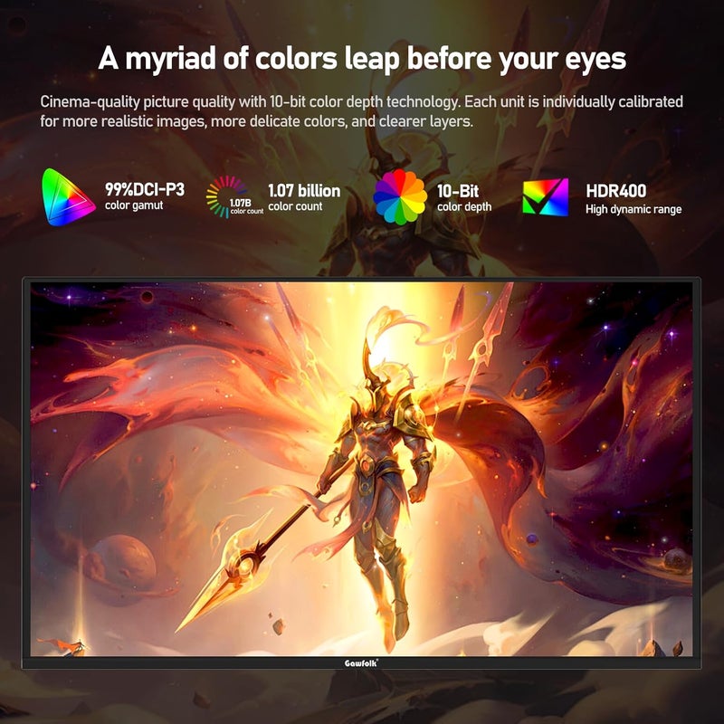 Gawfolk شاشة ألعاب Gawfolk مقاس 27 بوصة بتقنية QD OLED، دقة 2K، تردد 360 هرتز، مع KVM، دقة QHD (2560×1440)، زمن استجابة 0.03 مللي ثانية (GTG)، دعم PIP و PBP، تغطية DCI-P3 99%، منفذ Type-C بقدرة 65 واط، HDR400، HUB3.0، نسبة تباين 1.5M:1، إضاءة خلفية RGB، إمالة وارتفاع ودوران قابل للتعديل - Image 4