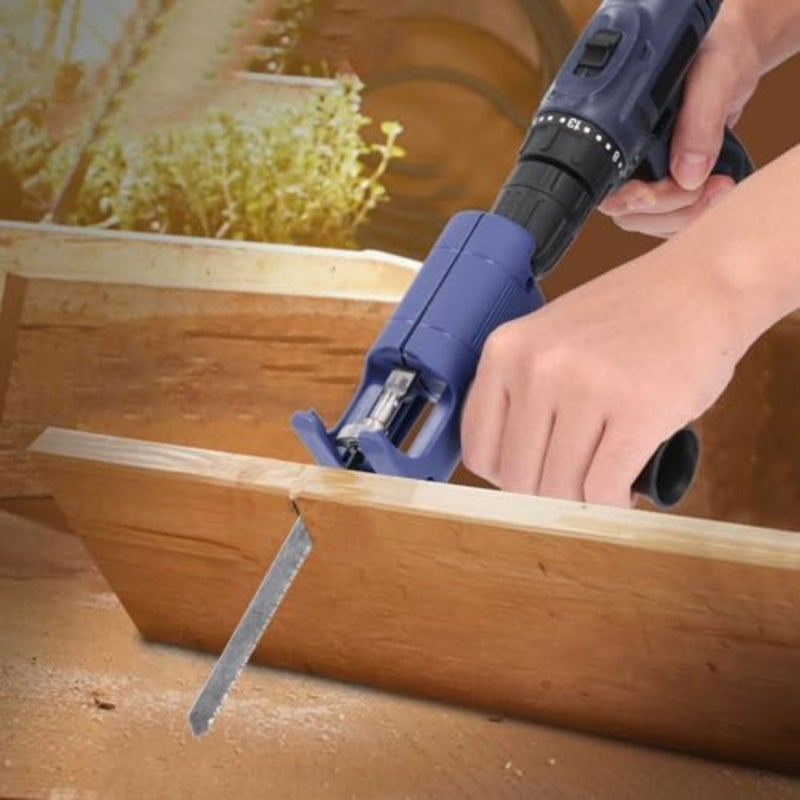 Reciprocating Saw Attachment for Electric Drill, Reciprocating Saw Adapter, to Cut Wood Plastic and Thin Metal, Jigsaw Cordless Drills Attachment with 3 Saw Blades - Image 3
