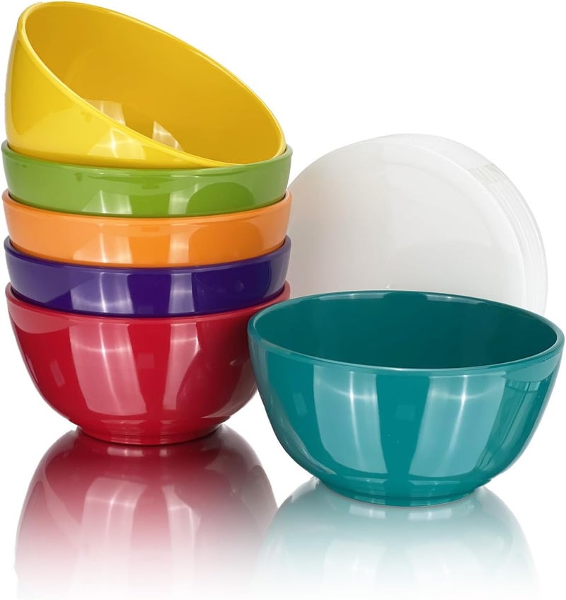 Haimenlite Set of 6 100 Melamine 28oz Salad Bowls Set6 inch Round Melamine Soup BowlsMelamine Dinnerware sets for Home Dinner Party or PicnicBreakresistant and BPA FreeMulticolor With Lid - Image 2