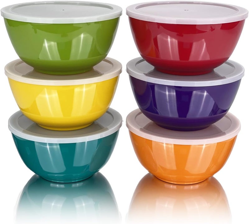 Haimenlite Set of 6 100 Melamine 28oz Salad Bowls Set6 inch Round Melamine Soup BowlsMelamine Dinnerware sets for Home Dinner Party or PicnicBreakresistant and BPA FreeMulticolor With Lid - Image 1