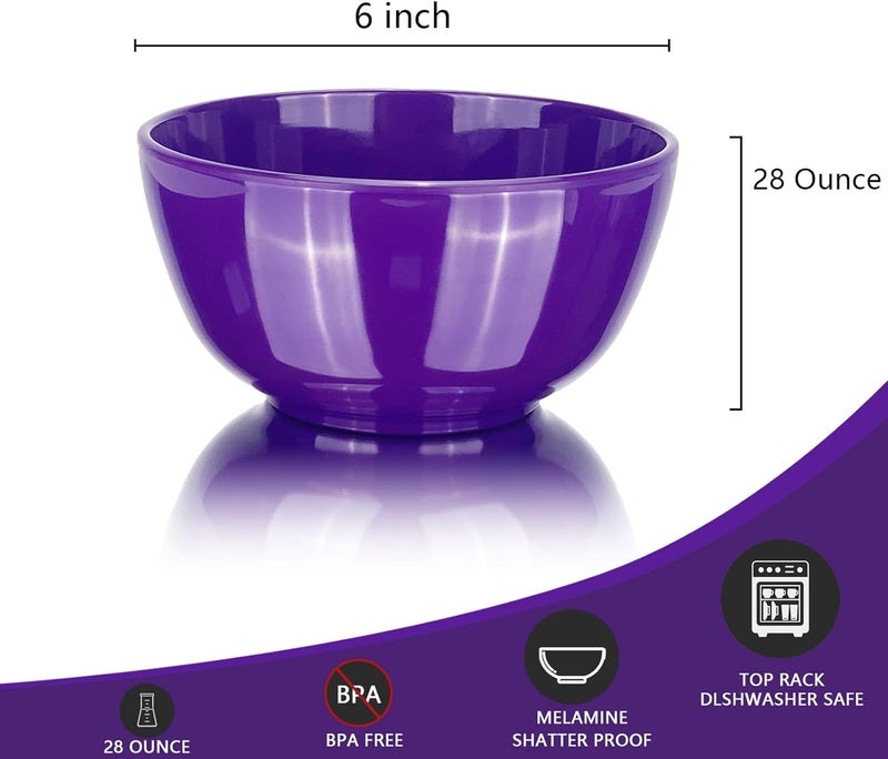 Haimenlite Set of 6 100 Melamine 28oz Salad Bowls Set6 inch Round Melamine Soup BowlsMelamine Dinnerware sets for Home Dinner Party or PicnicBreakresistant and BPA FreeMulticolor With Lid - Image 3