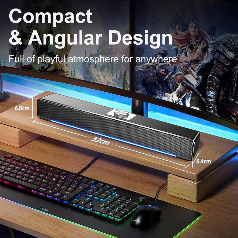 Computer Speakers, 2.0 Stereo USB powered stereo subwoofer, powerful music player, with Blue LED Light and 3.5 mm Aux Connection for PC Laptop Smartphone Tablet MP3 MP4-Knob control - Image 5