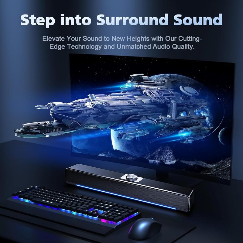 Computer Speakers, 2.0 Stereo USB powered stereo subwoofer, powerful music player, with Blue LED Light and 3.5 mm Aux Connection for PC Laptop Smartphone Tablet MP3 MP4-Knob control - Image 2