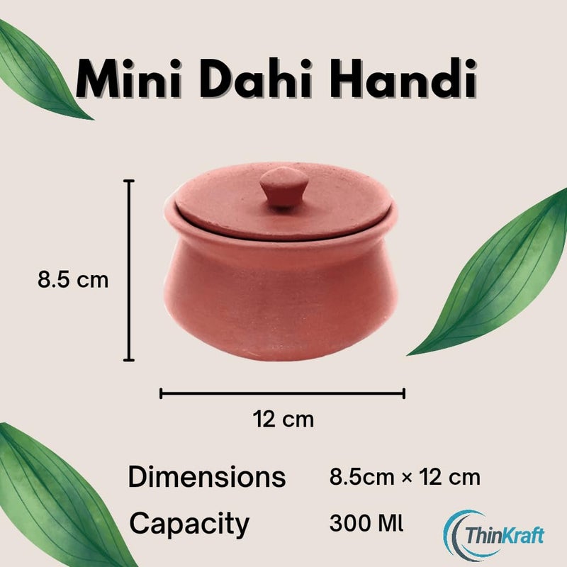 ThinKraft | Terracotta Clay Mini Pot with Lid for Curd, Yogurt Bowl | Small Mitti Dahi Handi, Earthenware, Brown (300 ML) - Image 2