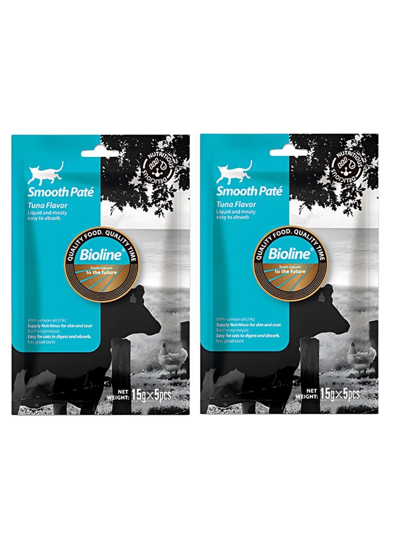 بايولاين 2 قطعة باتيه ناعم طبيعي بنكهة التونة (15 جرام × 5 قطع) × 2