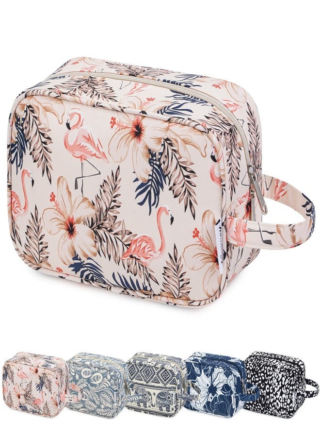 Narwey Travel Toiletry Bag for Women Traveling Dopp Kit Travel Bag for Toiletries Cosmetic Bag Makeup Bag Medicine Bag for Traveling (Beige Flamingo) - Image 1