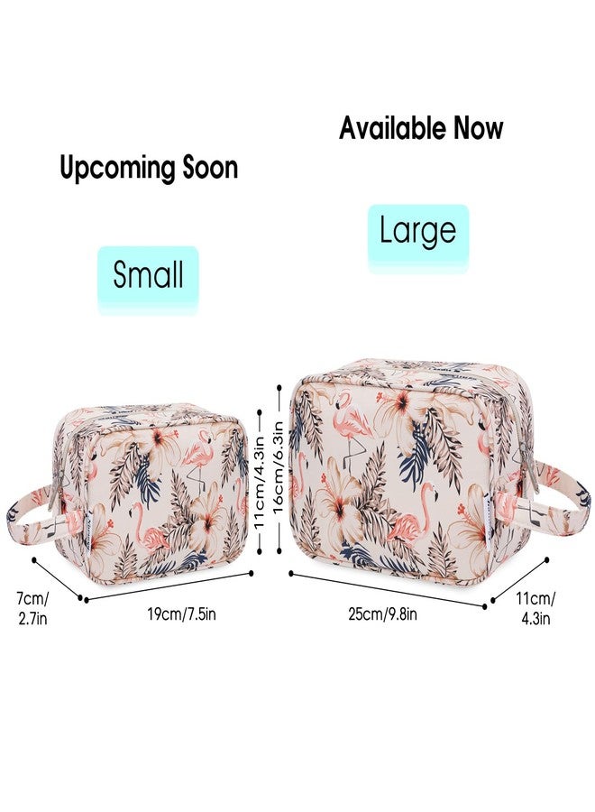 Narwey Travel Toiletry Bag for Women Traveling Dopp Kit Travel Bag for Toiletries Cosmetic Bag Makeup Bag Medicine Bag for Traveling (Beige Flamingo) - Image 3