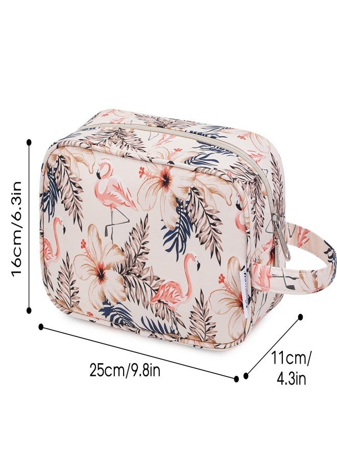 Narwey Travel Toiletry Bag for Women Traveling Dopp Kit Travel Bag for Toiletries Cosmetic Bag Makeup Bag Medicine Bag for Traveling (Beige Flamingo) - Image 5