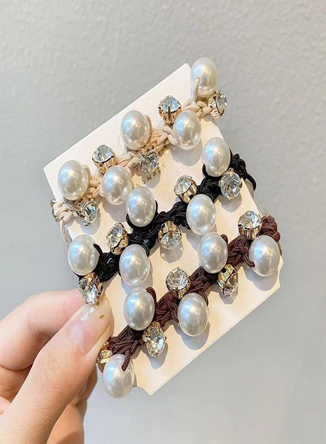 Frescorr |Pack of 3| Pearl & Crystal Rhinestone scrunchies | Rubber Band, Hair Ties - Ponytail Holders for Women & Girls | Imitation Pearl Hair Accessories |3 pearl scrunchies| - Image 3