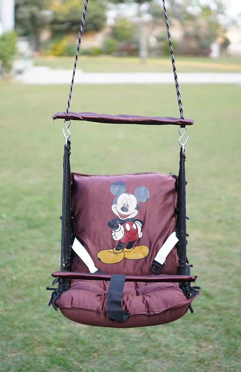 Patiofy Baby Swing/Jhula for Indoor & Outdoor Use - Ideal for 1-5 Years With Safety Belt - Durable & Portable - Brown Cotton, 20 Cm - Image 2