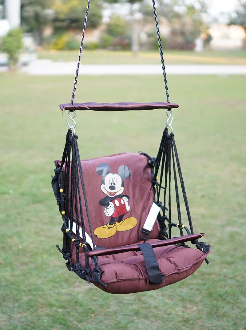 Patiofy Baby Swing/Jhula for Indoor & Outdoor Use - Ideal for 1-5 Years With Safety Belt - Durable & Portable - Brown Cotton, 20 Cm - Image 1