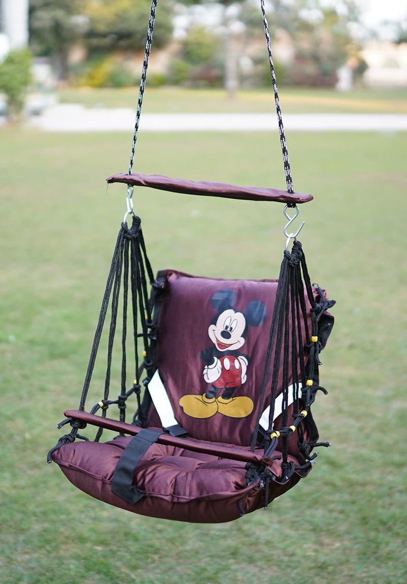 Patiofy Baby Swing/Jhula for Indoor & Outdoor Use - Ideal for 1-5 Years With Safety Belt - Durable & Portable - Brown Cotton, 20 Cm - Image 3