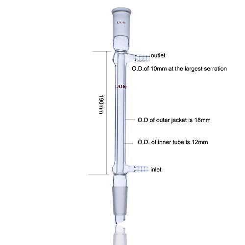 Laboy Glass West Condenser Liebig Reflux Column with 24/40 Joints 190mm in Jacket Length Organic Chemistry Lab Glassware with 10mm Glass Hose Connections - Image 2
