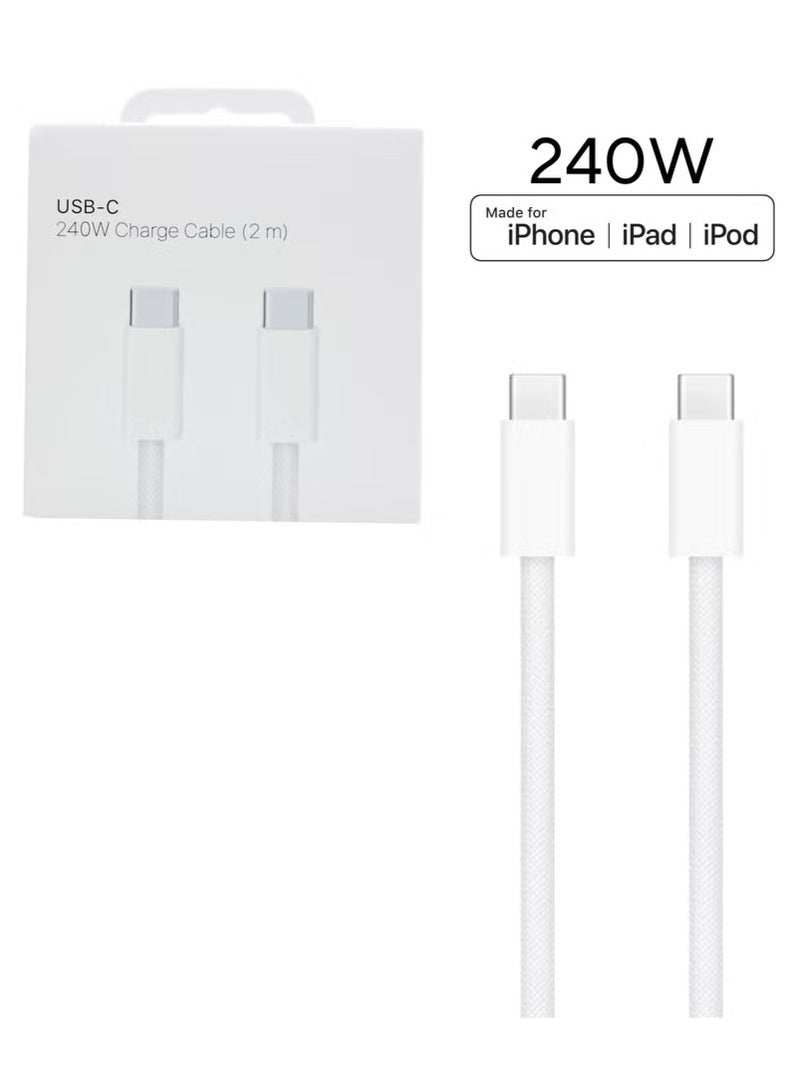 240W USB-C Charge Cable 6.6FT Braided USB C to USB C Super Fast Charging Cable With [E-Marker Chip] For iPhone 15 Series/MacBook Pro/Air, iPad Pro/Air/Mini/Galaxy S24/S23/Pixel/Mi And More (2 Miter)  - Image 1