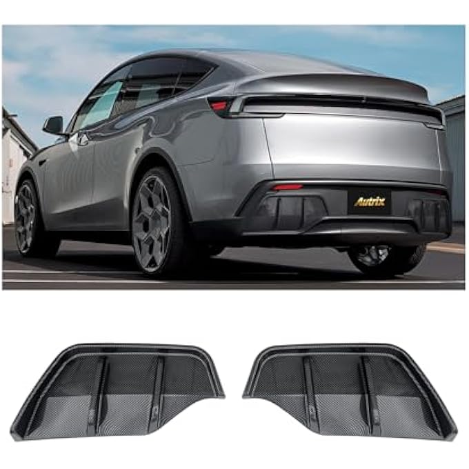 Autrix Rear Bumper Diffuser for 2025-2026 Tesla Model Y Juniper, Model Y Rear Diffuser Lip Performance Style Shark Fin Splitter Kit Carbon Fiber Painted - Image 1