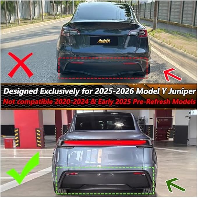Autrix Rear Bumper Diffuser for 2025-2026 Tesla Model Y Juniper, Model Y Rear Diffuser Lip Performance Style Shark Fin Splitter Kit Carbon Fiber Painted - Image 5