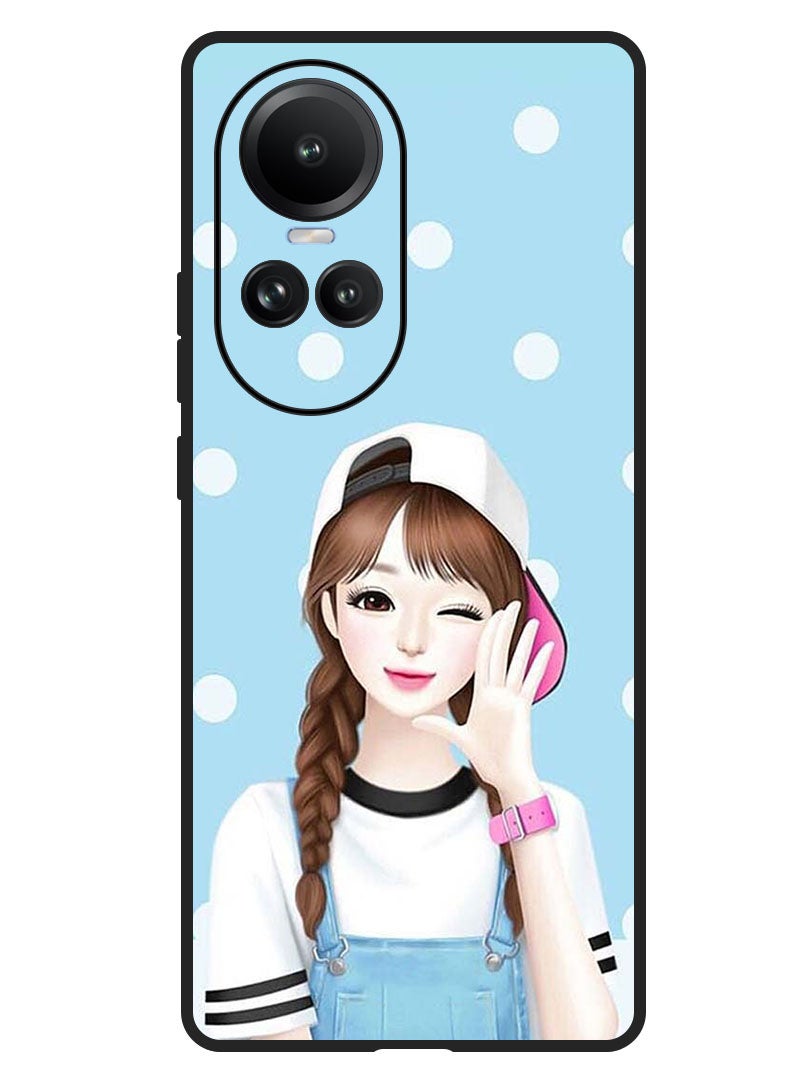 Theodor Protective Case Anti Scratch Shock Proof Bumper Cover For Oppo Reno 10/10 Pro Girl Wear Cap  - Image 1