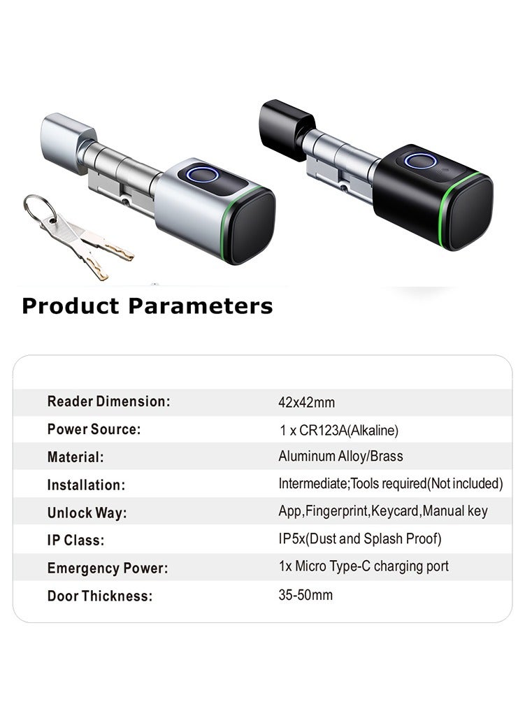 S1 Tuya BLE Smart Electronic Door Lock with DIY Cylinder Core Fingerprint APP Keys IC Card Unlock for Home Hotel (Black) - Image 5