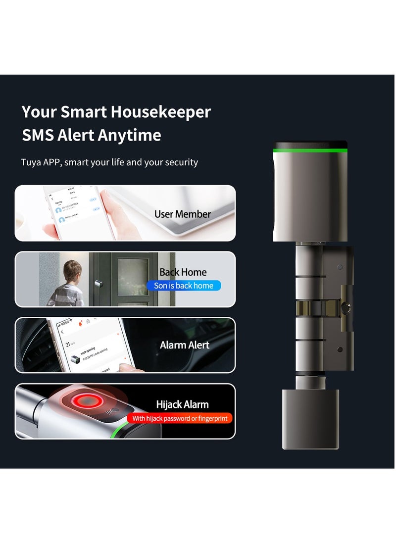 S1 Tuya BLE Smart Electronic Door Lock with DIY Cylinder Core Fingerprint APP Keys IC Card Unlock for Home Hotel (Black) - Image 3