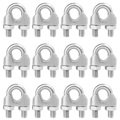 GENHAKON 12 PCS 1/2 Wire Rope Cable Clip Clamp, M12 304 Stainless Steel Cable Clamp for Temporary Guardrail Systems, Machinery, Equipment, Construction, and More. by GENHAKON - Image 1