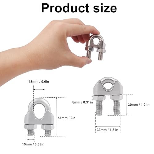 GENHAKON 12 PCS 1/2 Wire Rope Cable Clip Clamp, M12 304 Stainless Steel Cable Clamp for Temporary Guardrail Systems, Machinery, Equipment, Construction, and More. by GENHAKON - Image 2