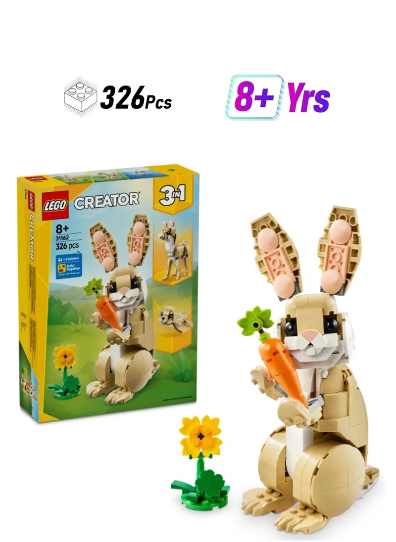 ليغو Creator 3in1 Cute Bunny Toy Animal Playset 31162 (326) Pieces