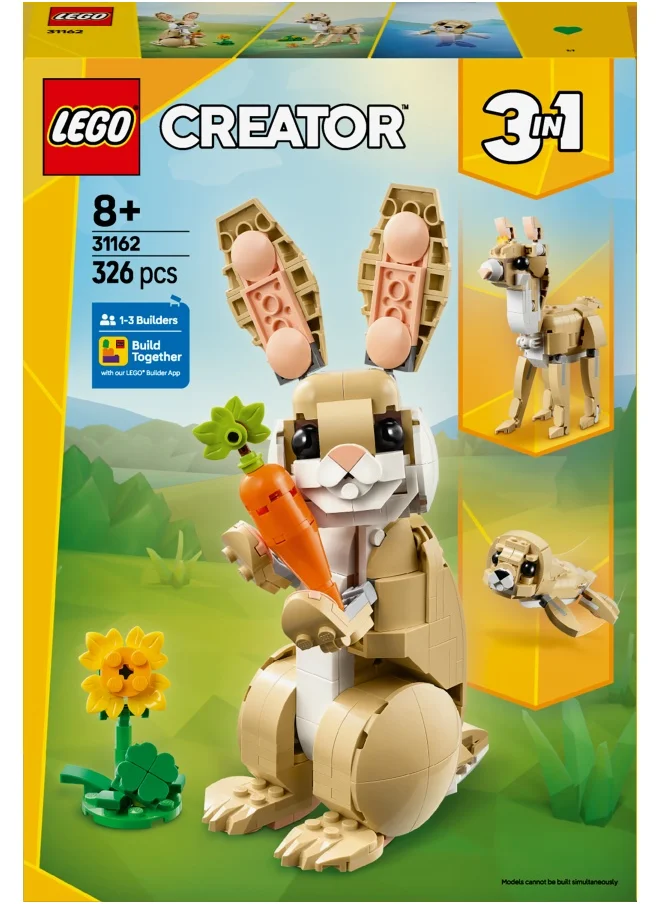 ليغو LEGO Creator 3in1 Cute Bunny Toy - Transforms into a Llama Figure or Seal - Animals Building Set for Kids, 8+ Year Old Girls & Boys - Creative Birthday Gift Idea - 31162