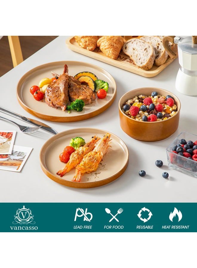 vancasso ONION Ceramic Plates and Bowls Sets, 18 Pieces Brown Dinnerware Sets for Kitchen, Reactive Glaze Dishes Set for 6, Dishwasher and Microwave Safe - Image 3