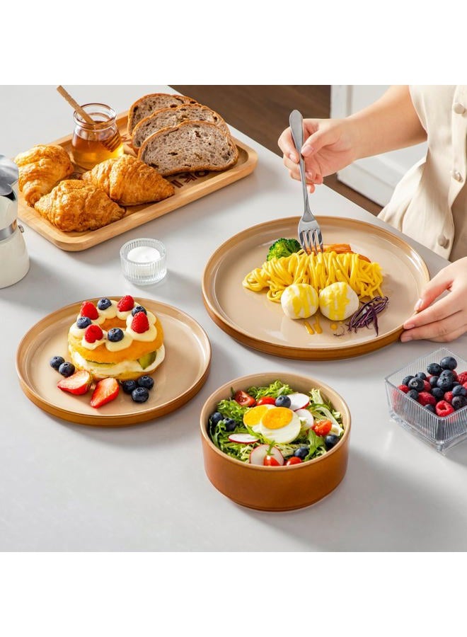 vancasso ONION Ceramic Plates and Bowls Sets, 18 Pieces Brown Dinnerware Sets for Kitchen, Reactive Glaze Dishes Set for 6, Dishwasher and Microwave Safe - Image 5