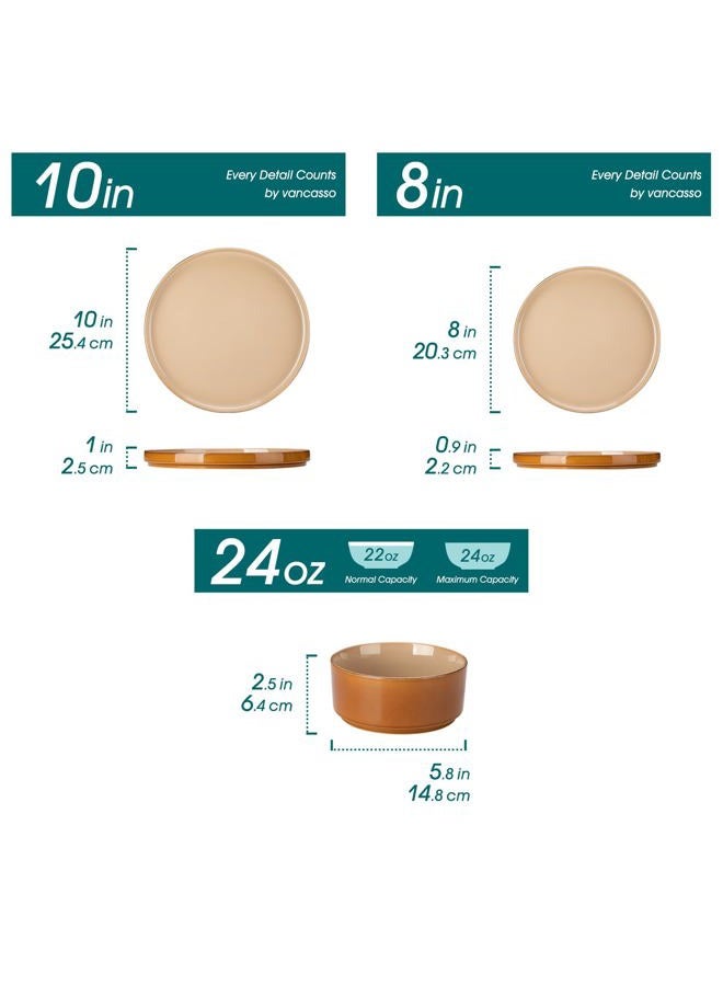 vancasso ONION Ceramic Plates and Bowls Sets, 18 Pieces Brown Dinnerware Sets for Kitchen, Reactive Glaze Dishes Set for 6, Dishwasher and Microwave Safe - Image 2