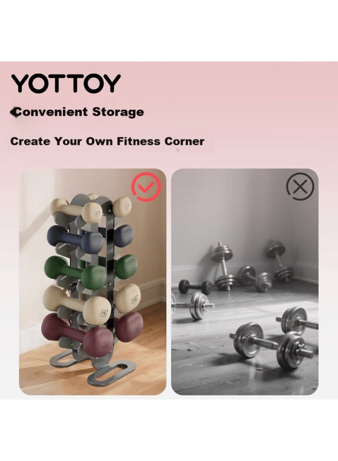 Yottoy Dumbbell Rack Small Stand Home Dumbbell Gym Rubber-coated Steel Universal Multifunctional Storage Rack Gray 3-tier - Image 2
