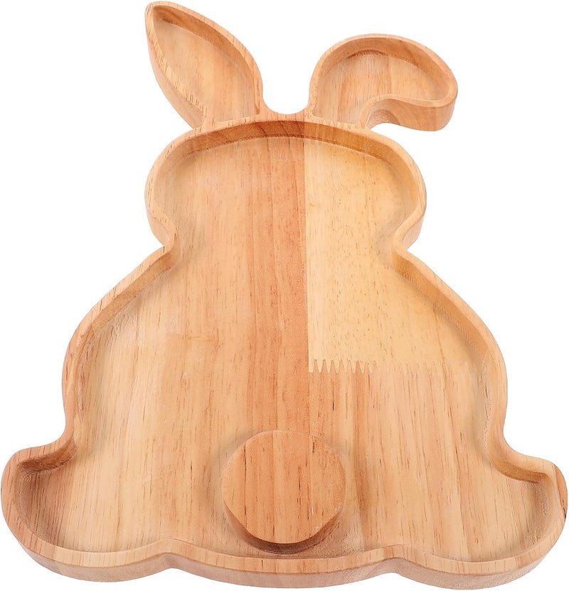 Amosfun Wooden Bunny Serving Tray Easter Day Party Supply Wooden Rabbit Plate for Snacks Fruits Treats Novelty Holiday Party Plates - Image 1