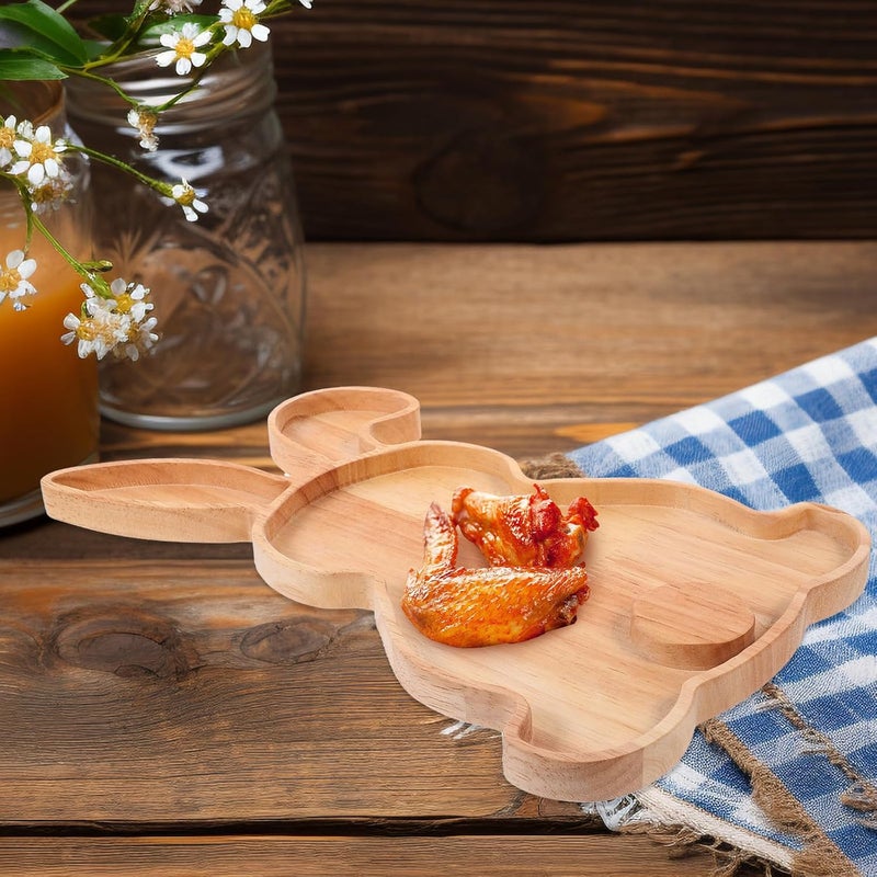 Amosfun Wooden Bunny Serving Tray Easter Day Party Supply Wooden Rabbit Plate for Snacks Fruits Treats Novelty Holiday Party Plates - Image 4