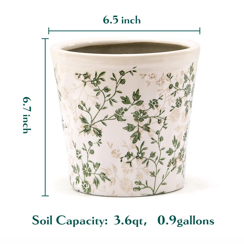 Teweiqi Ceramic Planter with Drainage Hole, Plastic Tray & Mesh, 6.7 Inch - Indoor/Outdoor Flower Pot for Orchids, Succulents, Green Floral Modern Farmhouse DÃ©cor for Home,Office and Garden, Ideal Gift - Image 3