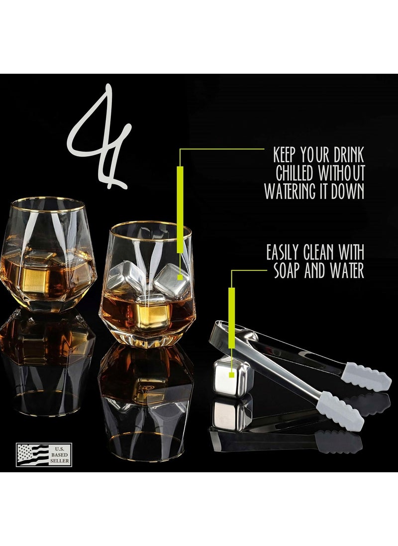 G Francis G Francis Beverage Chiller Stones - 8pc Reusable Freezer Whisky Stainless Steel Ice Cube Set with Tongs and Container  - Image 3
