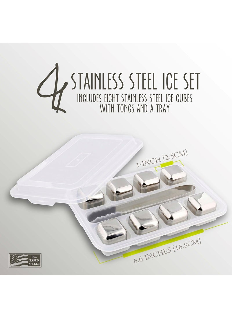 G Francis G Francis Beverage Chiller Stones - 8pc Reusable Freezer Whisky Stainless Steel Ice Cube Set with Tongs and Container  - Image 4