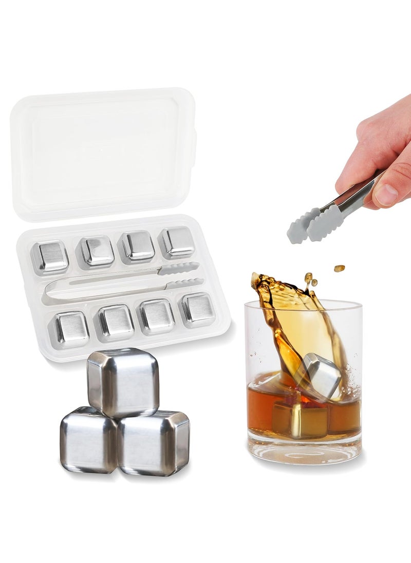 G Francis G Francis Beverage Chiller Stones - 8pc Reusable Freezer Whisky Stainless Steel Ice Cube Set with Tongs and Container  - Image 1