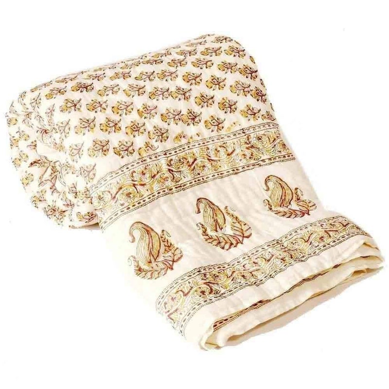 SVT Jaipuri World Famous Light weight Pure Cotton Rajasthani Print Light Blue Colour Reversible Double Bed Quilt Razai Rajai - Image 1