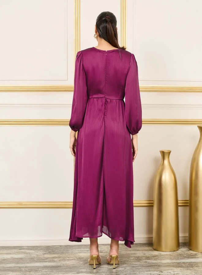 ستايلي Satin Stone Beaded Detail A-Line Maxi Dress