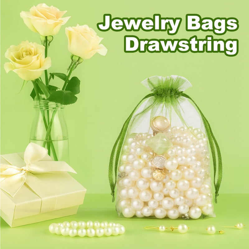 Crweety 50 Pcs 3X4 Inch Green Organza Bags  Small Mesh Bags Drawstring For Gifts  Elegant Jewelry Pouches For Wedding Favor  Spring Party Favor & Christmas St. Patrick 'S Day Decor - Image 4