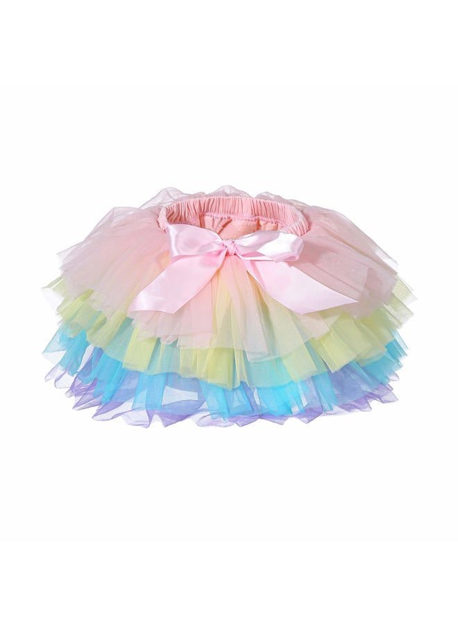 elamccor Baby Girls Tutu Skirt Headband Set Toddler Ruffle Tulle Diaper Covers 6-24 Month, Rainbow, Large - Image 2