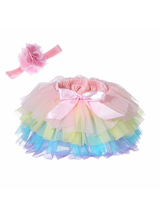 elamccor Baby Girls Tutu Skirt Headband Set Toddler Ruffle Tulle Diaper Covers 6-24 Month, Rainbow, Large - Image 1
